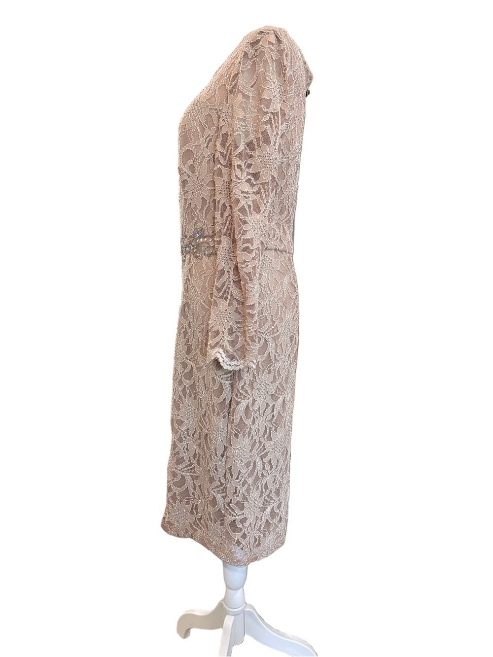 Jackie Jon Sz 8 lace and beaded long sleeve cocktail dress. Blush formal party - Picture 2 of 10